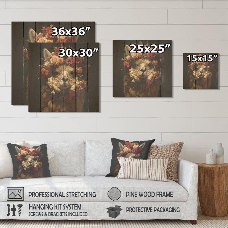 Floral Floral Alpaca Portrait en laine Grandeur II - carreaux bohème sur bois, H 25 po x l 25 po