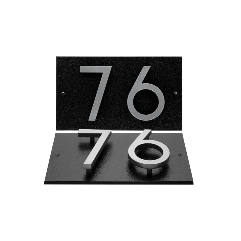 Floating Stand-Off 2-Number Horizontal Sign, Black /W/ Silver Modern Font Numbers, Yes