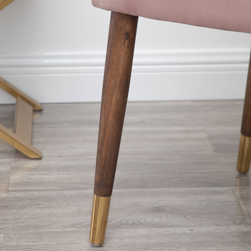 Chaise en velours rose avec revêtement en mousse, dossier et pieds en bois d'hévéa noir, Rose
