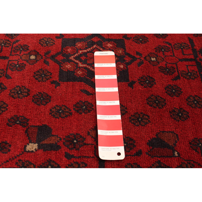 Tapis rouge foncé en laine noué à la main de conception unique 3 pi 3 po x 4 pi 10 po Ioma