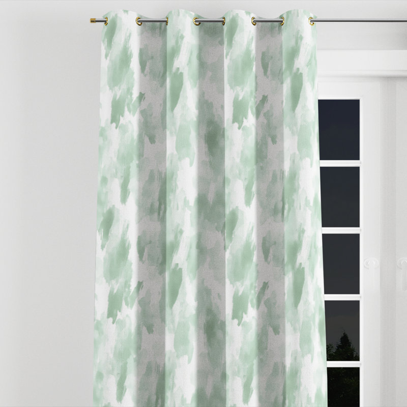 Rideaux de fenêtre modernes - Rideau à œillets abstrait vert scandinave - 1 panneau, L 52 po x L 84 po, Œillets dorés