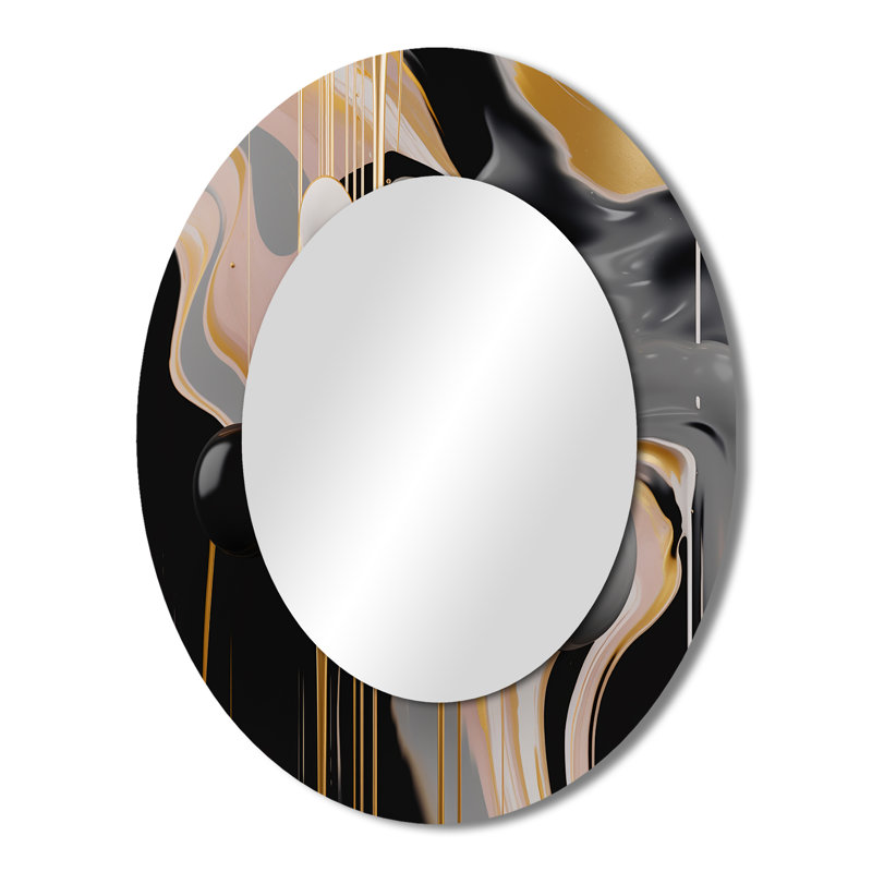 Gold And Black Mystic Múlange II - Gold Oval Wall Mirror Decor, 43" x 33"