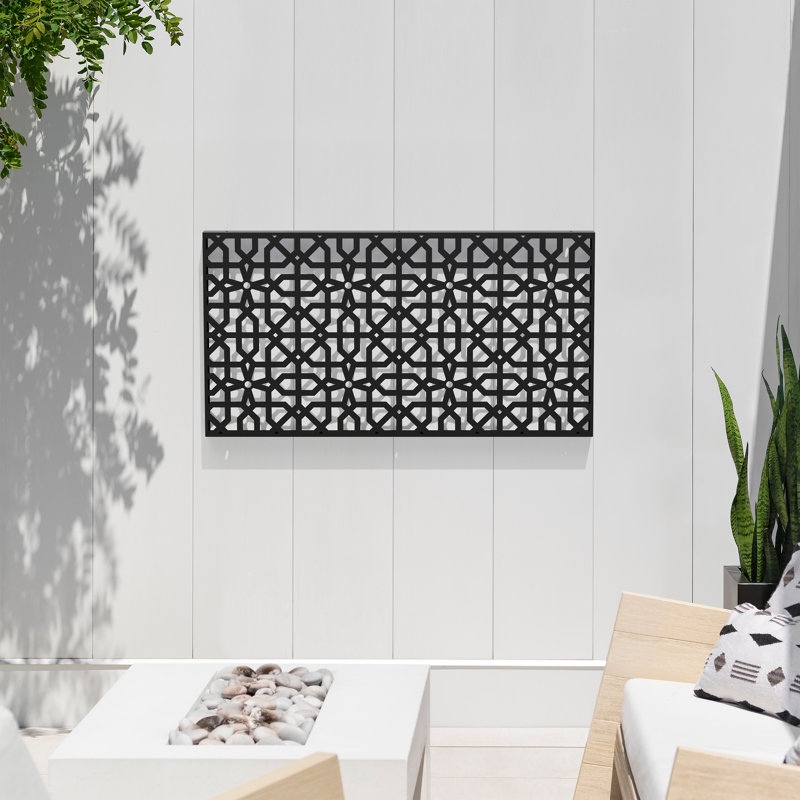 Black Geometric Pattern Folding Privacy Screen Panel