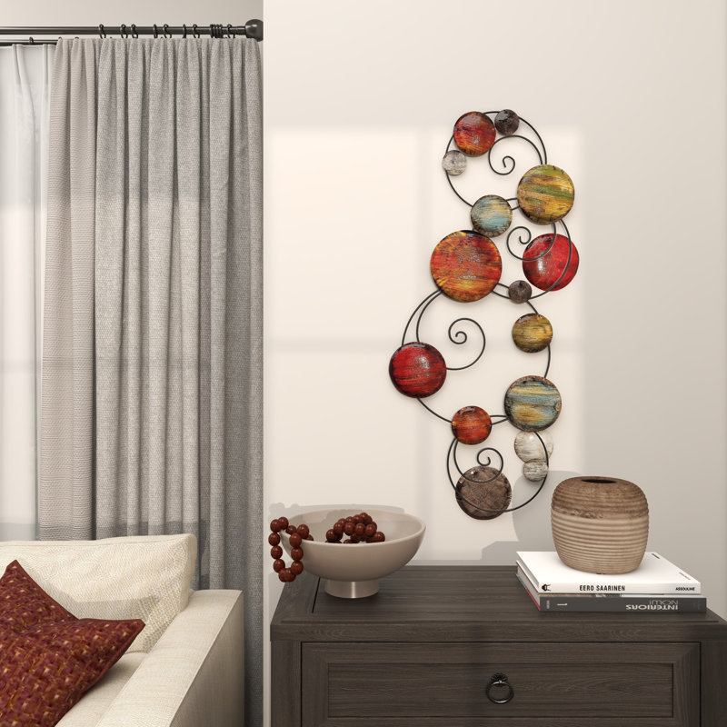 Multi Colored Metal Embossed Plate Home Wall Decor with Scroll Frame