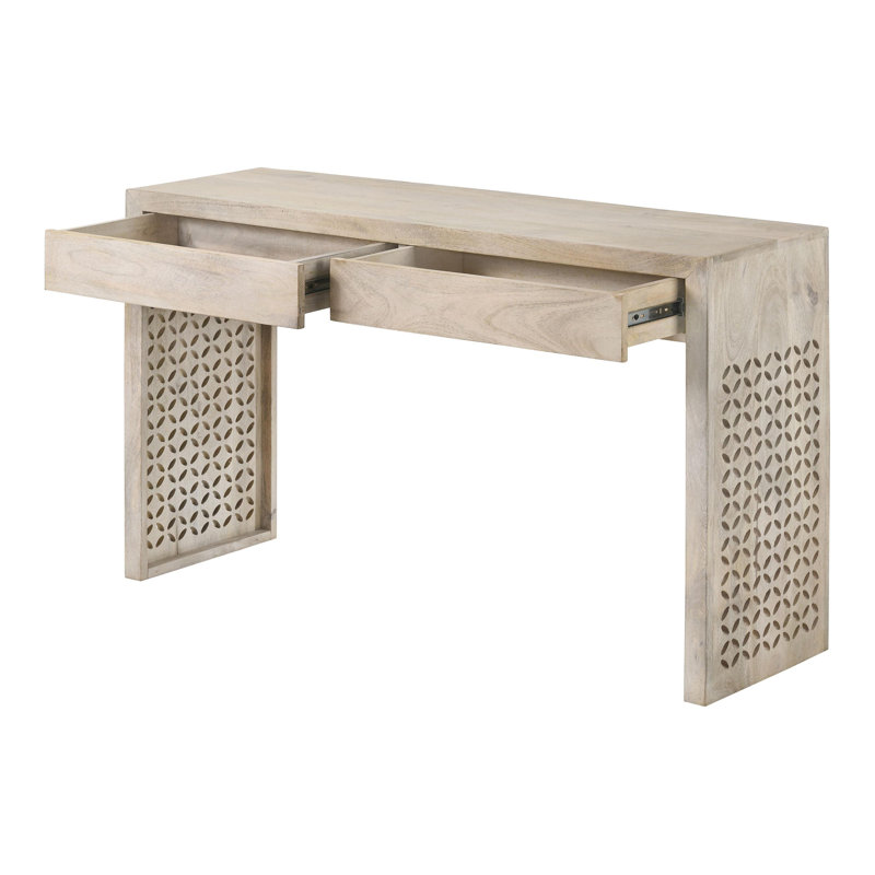 Console à 2 tiroirs en bois blanc délavé