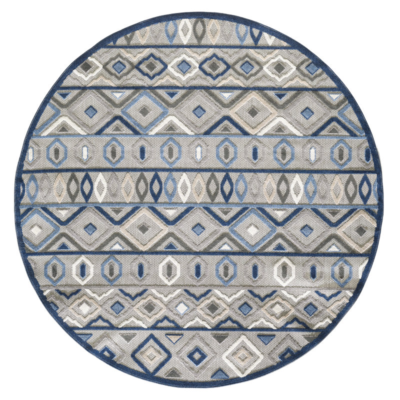 Tapis intérieur / extérieur Samah, Gris te bleu, Rond 7 pi 10 po