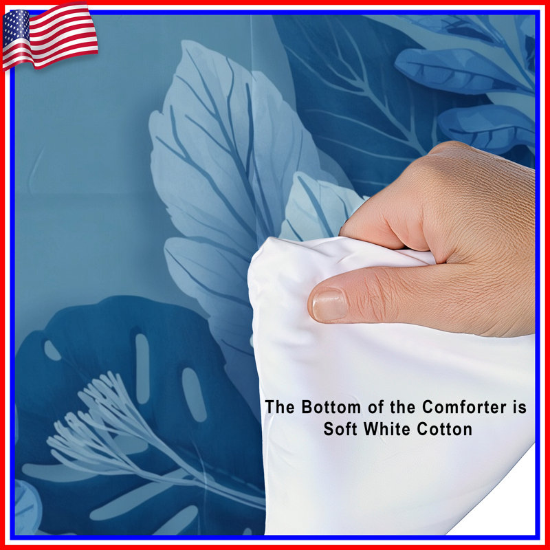 Blue Foliage Illustration Comforter, Twin