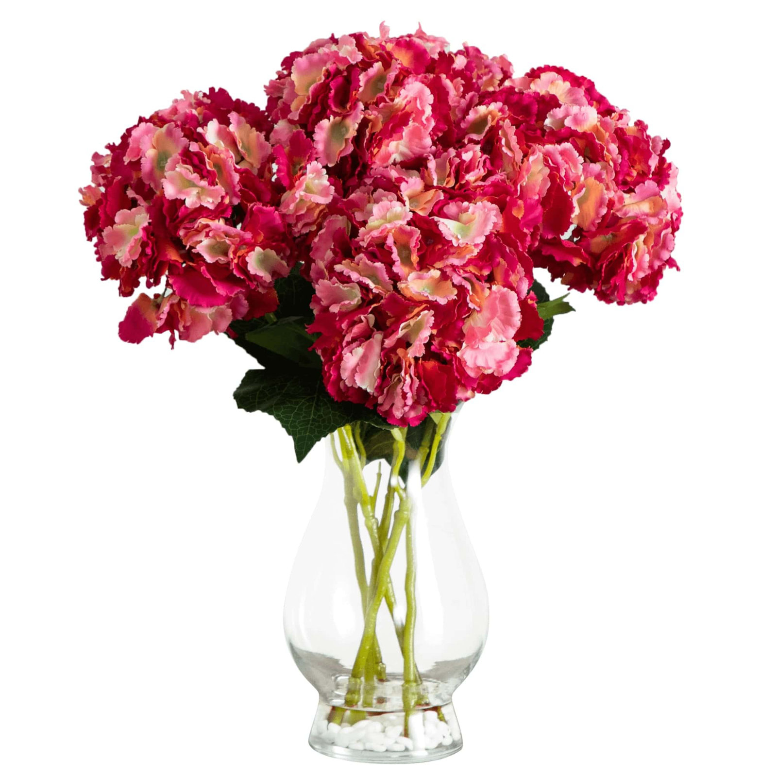 20in. Artificial Hydrangea Arrangement in Glass Vase, Pink