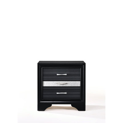 Table de chevet noire avec 2 tiroirs fonctionnels et un compartiment à bijoux spécialisé avec rangement coulissant moderne
