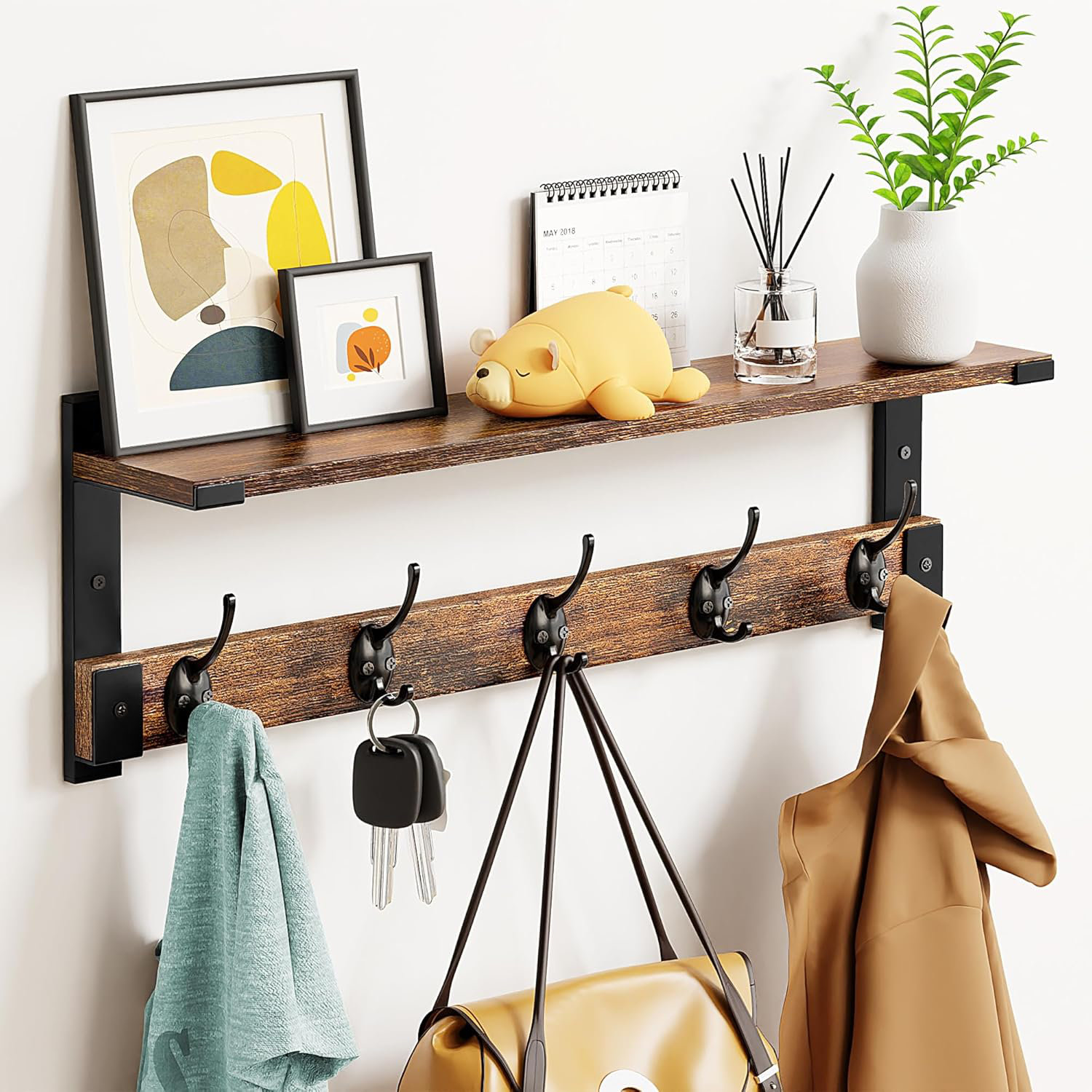 17 Stories Wall Hooks With Shelf, Coat Rack Wall Mount, Inch