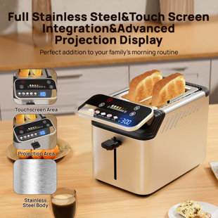 WHALL 2-Slice Stainless Steel Touch Screen Toaster with Digital Timer, 6 Settings & Extra Wide Slot
