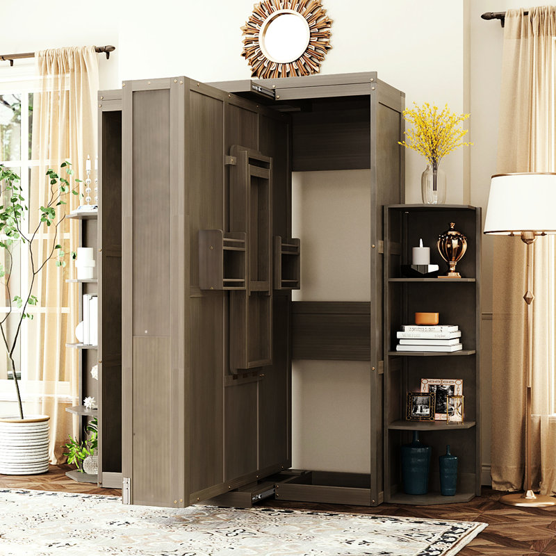 Hidden Bed With Clean Design, 3 - Tier Shelves, And Convertible Work Area, For Small Spaces, Gray Dual Side Desk, Extra , Ideal Multifunctional Home Office,