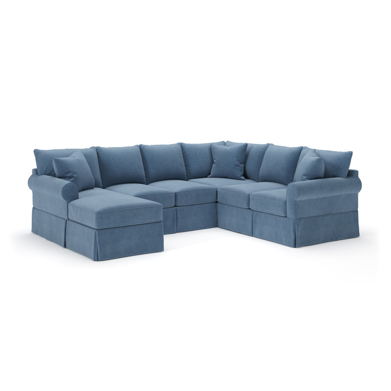 Canapé modulaire de trois articles avec housse Amari, Orienté vers la gauche, Velours performance océan Bella