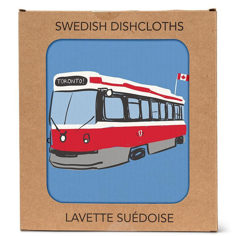 Torchon Streetcar, 6" L x 6" W, Bleu - Rouge