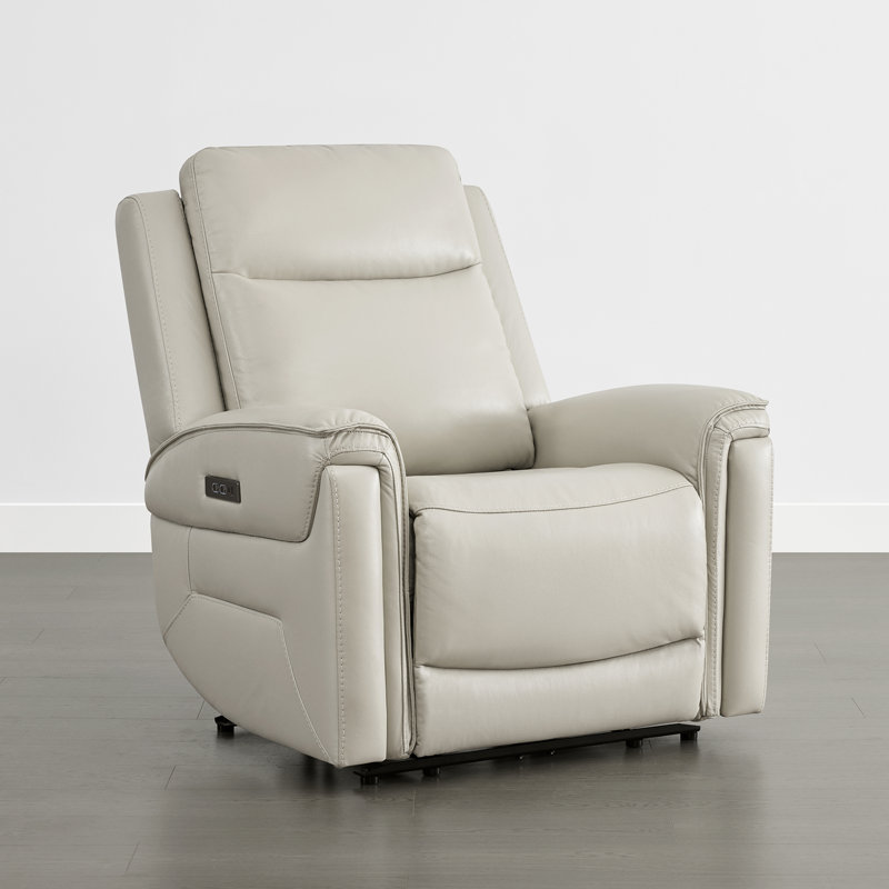 Fauteuil inclinable électrique en cuir véritable avec appui-tête réglable, Gris clair