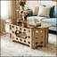Table basse ovale de 98 cm (38,6 po) avec plateau en verre trempé caramel, piètement en bois sculpté ajouré, idéale pour une décoration moderne ou champêtre. Montage facile.