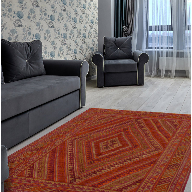 Tapis unique en laine noué à la main orange vieilli 4 pi 11 po x 6 pi 1 po Jilliann