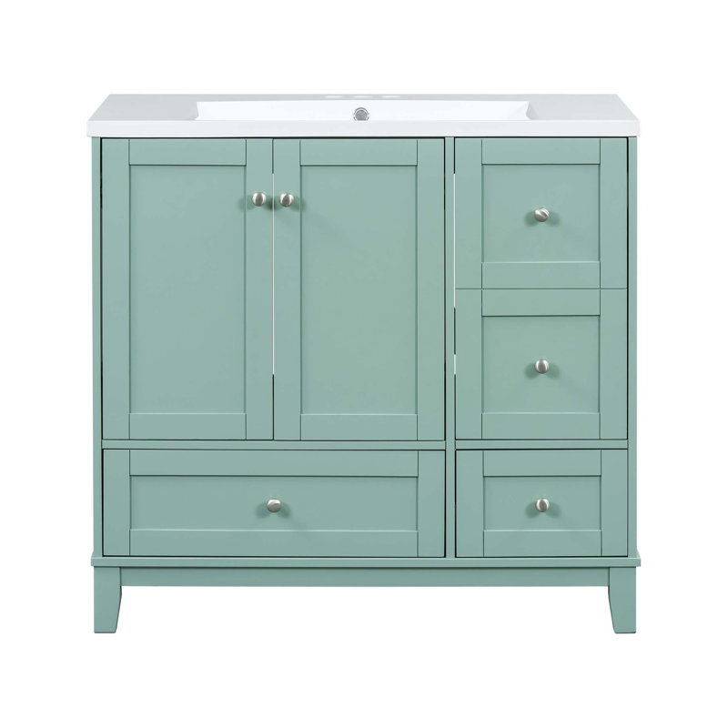 Meuble-lavabo moderne de 36 pouces avec charge USB, meuble-lavabo avec deux portes et trois tiroirs, petit meuble-lavabo avec lavabo simple, robinets non inclus