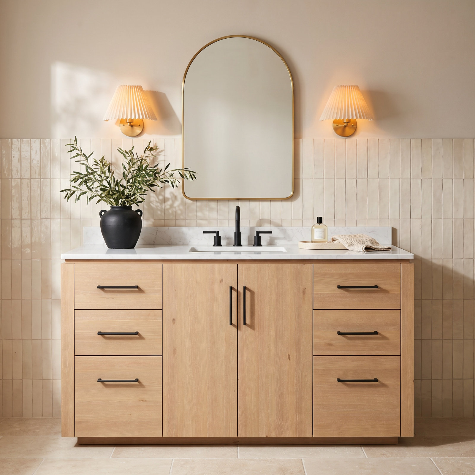 Cloverfield 60'' Single Bathroom Vanity, Fir Wood Brown, Matte Black