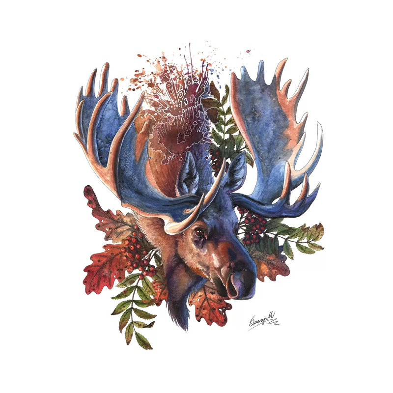Moose by Sunima - Wrapped Canvas Painting, 45.72 cm H x 45.72 cm W x 1.91 cm D