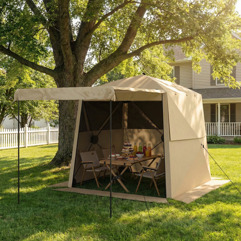 Outsunny 2 x 2 m Pop Up Gazebo with Awning, Easy Setup, Beige