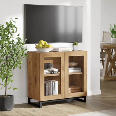 Meuble télé moderne avec portes en verre pour téléviseurs de 40 po, console de divertissement avec tablettes réglables et base en métal pour le salon, la chambre à coucher