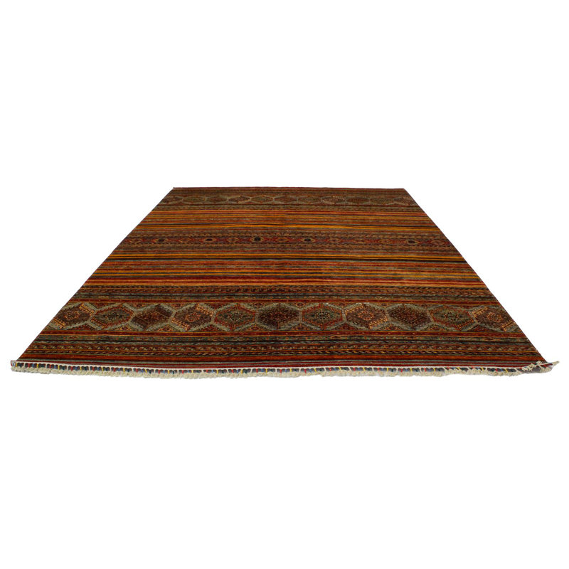 Tapis tribal multicolore et rouge 9 x 12