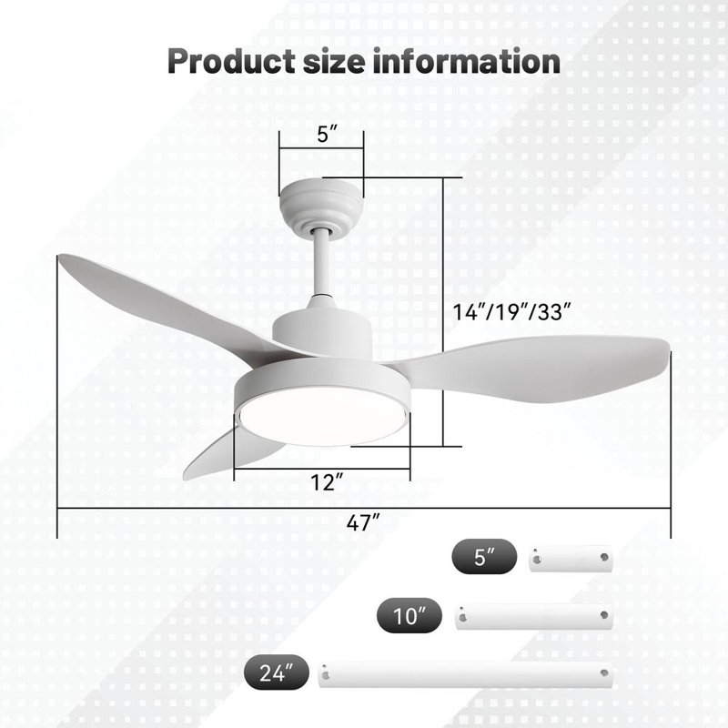 47" Ceiling Fan with LED Light, White