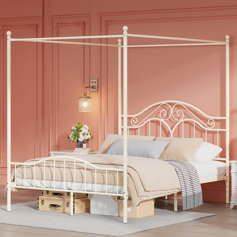 Turkay Metal Canopy Bed Frame, Beige