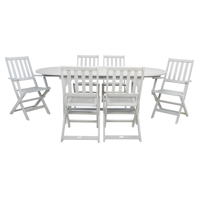 Milanovic 6 - Person Acacia Wood Patio Dining Set with Oval Table, Gray