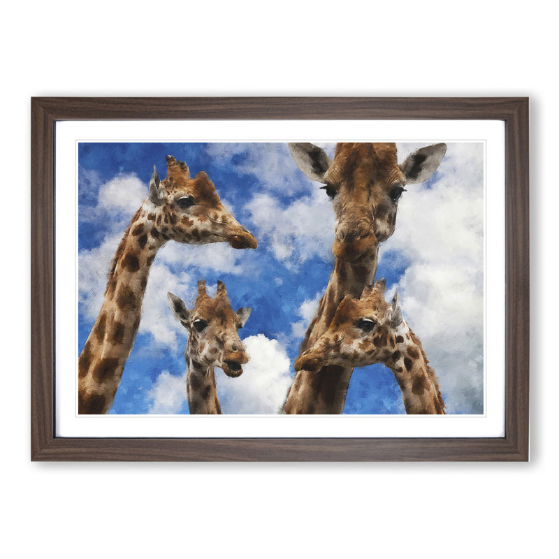 Four Giraffes - Picture Frame Painting, 36cm H x 48cm W x 2cm D, Walnut Framed