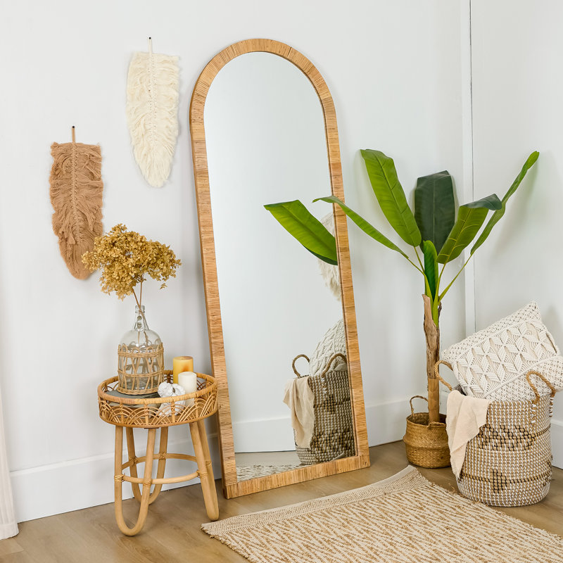 Modern & Contemporary Rattan Arched-Top 68.11" Tall Accent Floor Mirror Full Length Mirror