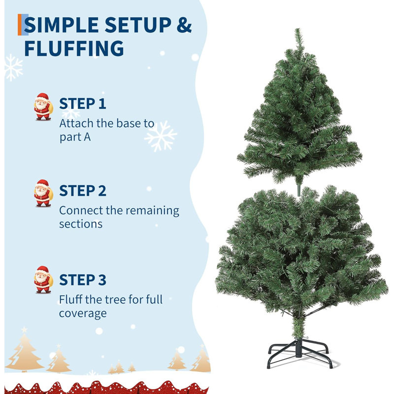 Arbre de Noël artificiel 6 pi 6 pi, petit arbre de Noël réaliste de qualité supérieure avec 380 branches, base en métal