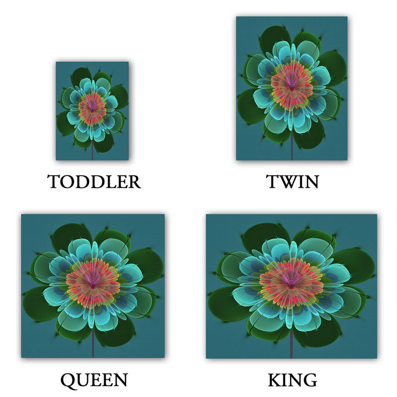 Ensemble de housse de couette de fleurs ghost, 1 housse de couette grand + 2 taies standards, Vert /Bleu / Rose