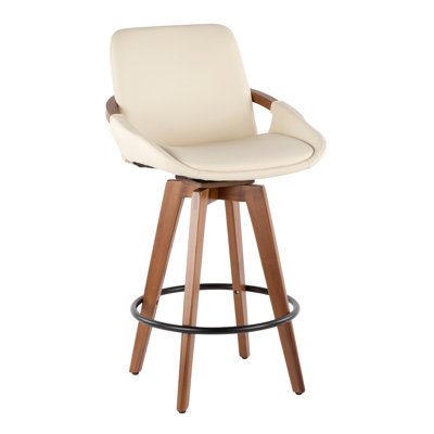 Cosmo Mid-Century Counter Stool In Walnut And Cream Faux Leather By Lumisource