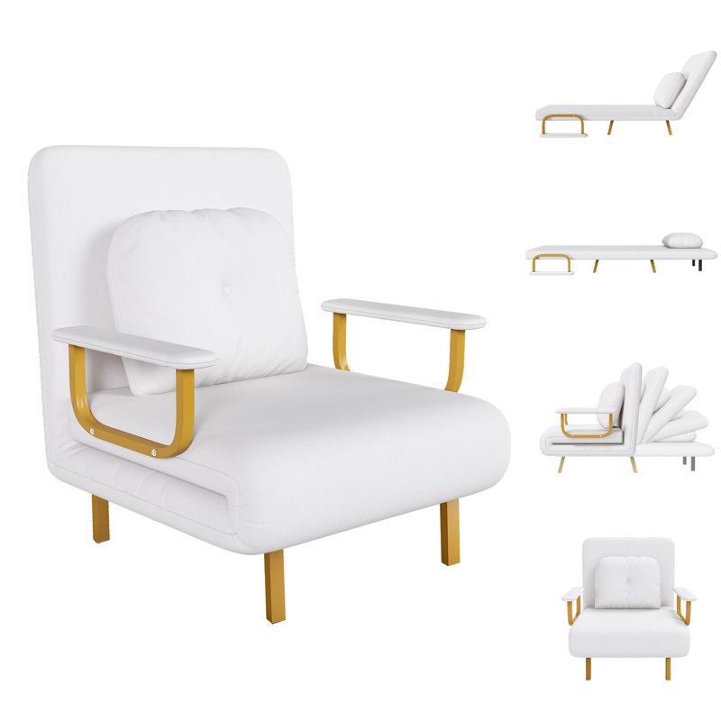 Fauteuil convertible 3-en-1 pliant pour canapé-lit - Dossier réglable à 5 positions avec coussin, canapé-lit peu encombrant pour le salon, la chambre à coucher et le bureau (blanc)
