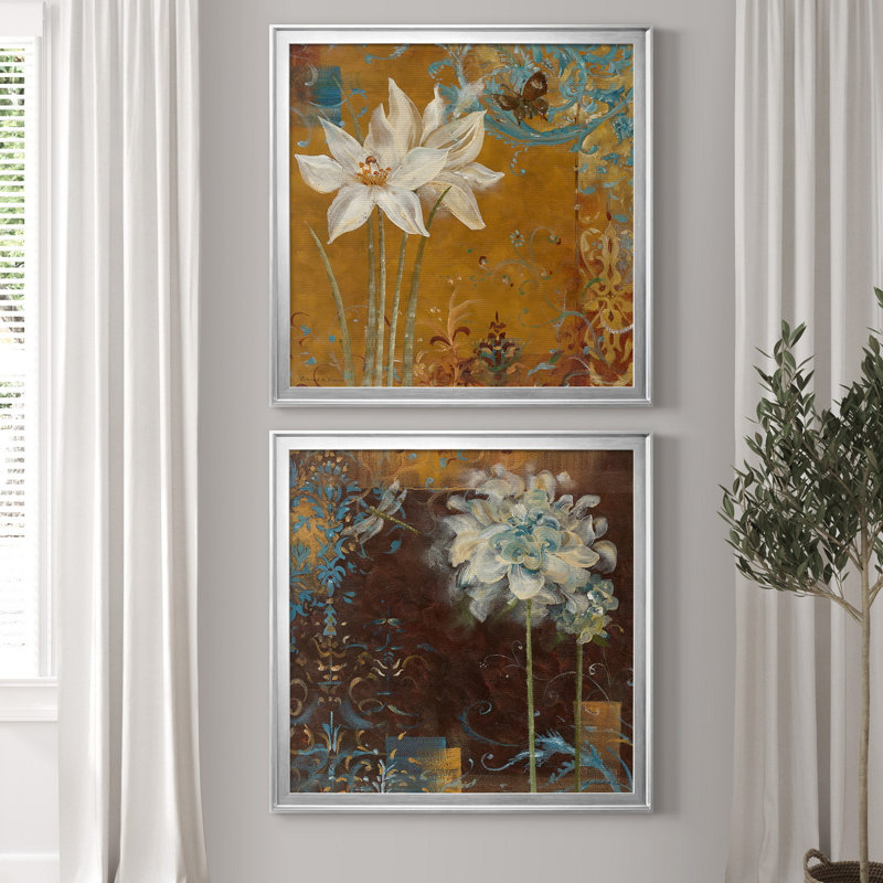 «Krishna's Garden III», ensemble de 2 reproductions d'art encadrées, H 34,5 po x l 69 po x P 1,5 po, Pas de tapis