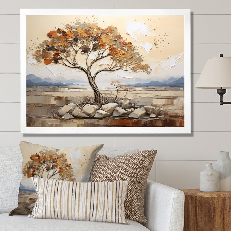 Arbre africain, esprit de la nature 2 - Art mural africain, Cadre de coin argenté fermé, H 30 po x l 40 po x P 1,5 po