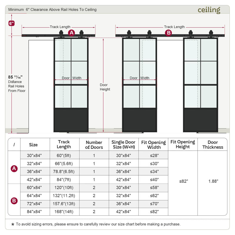 Metal and Glass Sliding Barn Door with Soft Close and Installation Hardware Kit, 30" W x 90" H