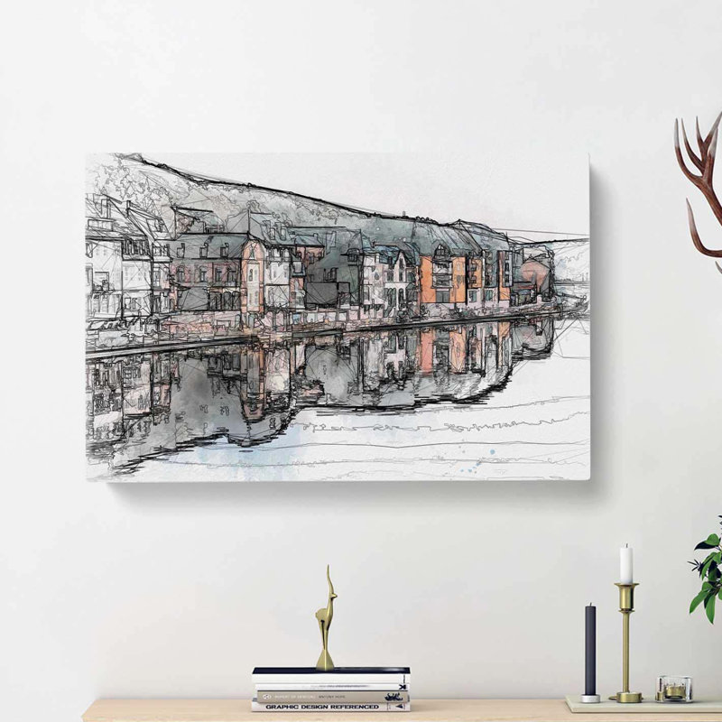 Row Of Houses In Dinant Belgium In Abstract - Wrapped Canvas Print, 40cm H x 60cm W x 3cm D