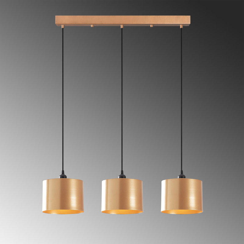 Luminaire suspendu tambour pour îlot de cuisine à 3 lumières Excalibur, Cuivre