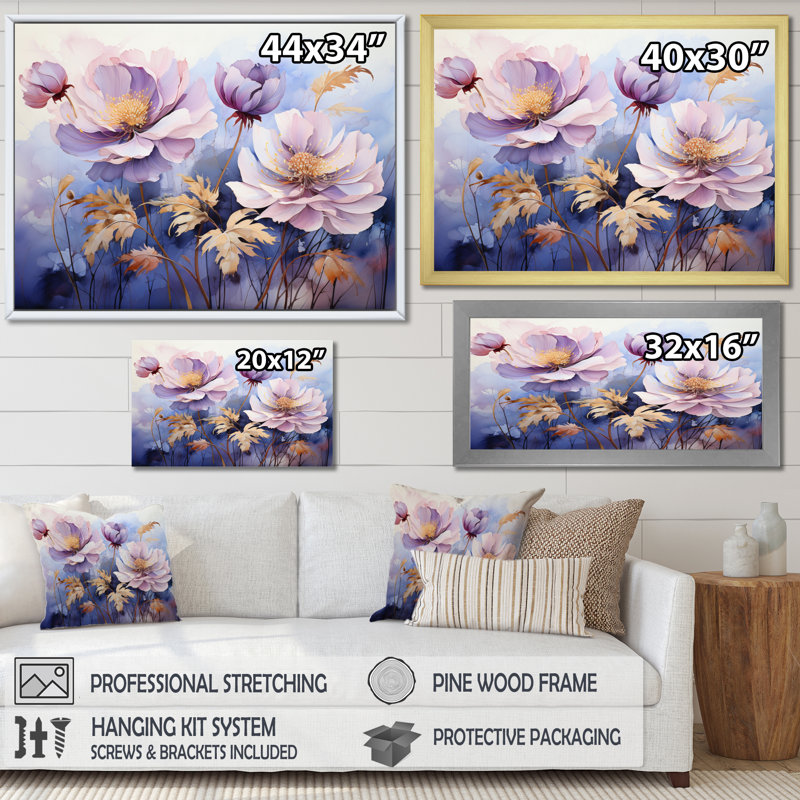 «Purple Mystical Blooms I», reproduction d'art sur toile, H 16 po x l 32 po x P 1 po, Toile tendue
