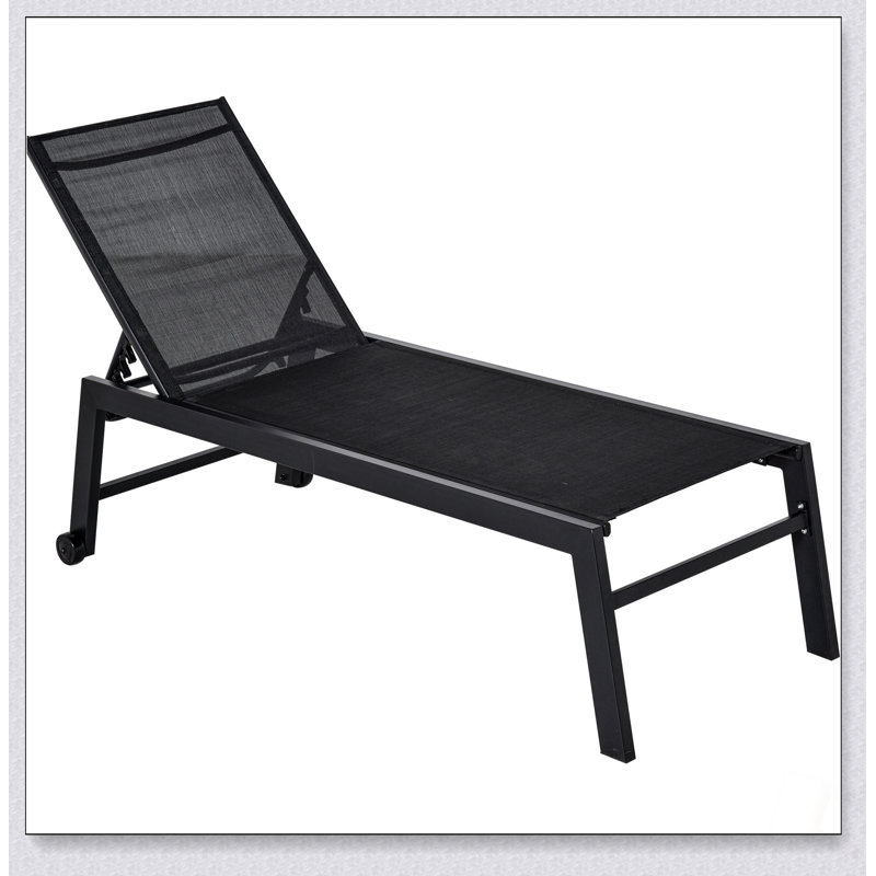 Outsunny Outdoor Patio Lounger With 5-Position Reclining Backrest, Wheels, And Durable Mesh Seat For Poolside And Beach