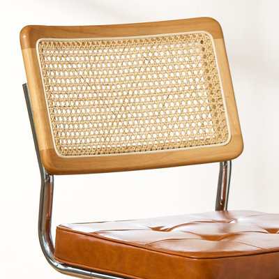 Ensemble de 4 chaises de salle à manger en rotin vert, chaises de cuisine modernes en bois de style Mid-Century, chaise de salle à manger en maille à dossier en filet, chaises design Cesca avec pieds en métal chromé