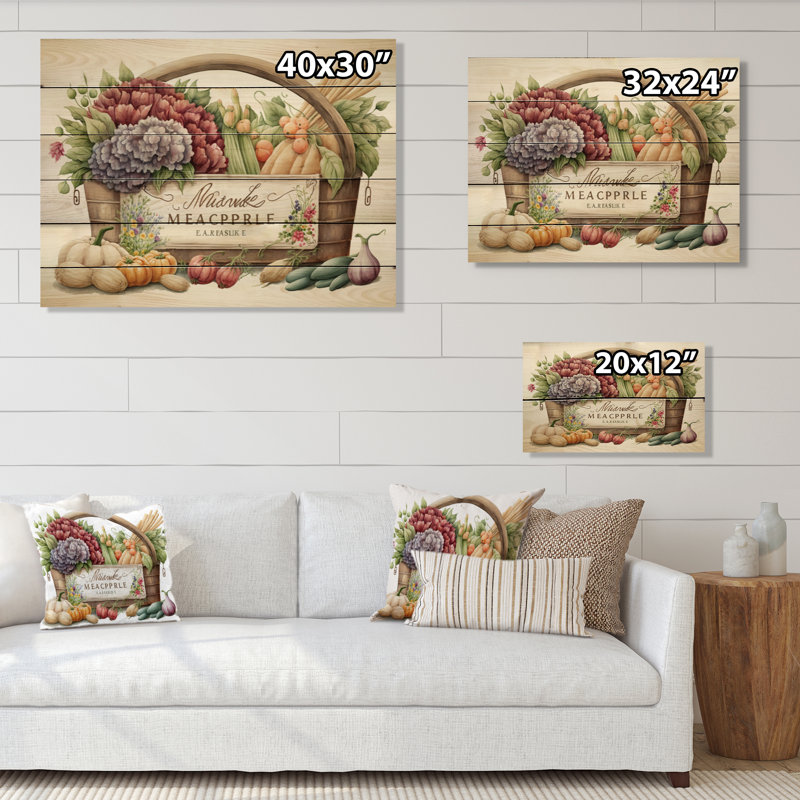Fruit in basket I - impression sur bois sans cadre, H 12 po x l 20 po x P 1 po