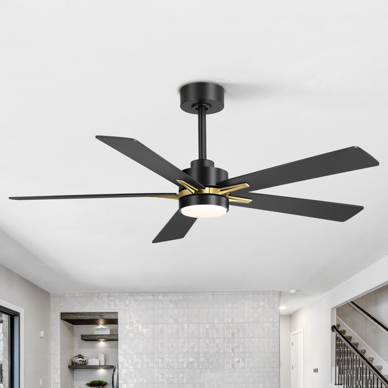 Selvidge 52'' Ceiling Fan with LED Lights and Remote, 6 Speed Quiet Reversible DC Motor, 5 Plywood Blades, 5''/10'' Downrods,Timer