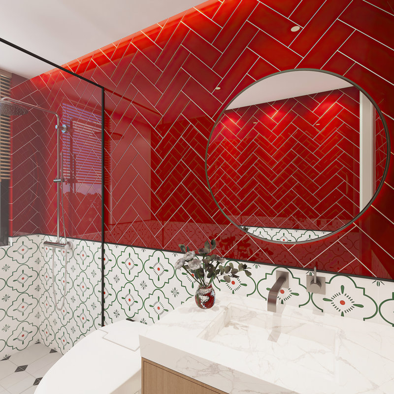 Glass Subway 4" x 12" Wall Tile, Ruby Red