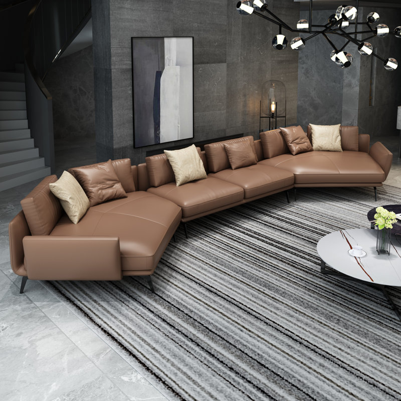 Canapé modulaire Lidio, Cuir véritable brun roux, H 33 po x l 159,5 po x P 53,5 po