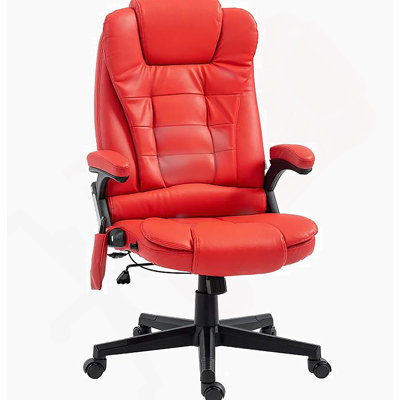 Chaise d'ordinateur inclinable chauffante avec 6 points de vibration, fauteuil de bureau de massage, accoudoirs et télécommande