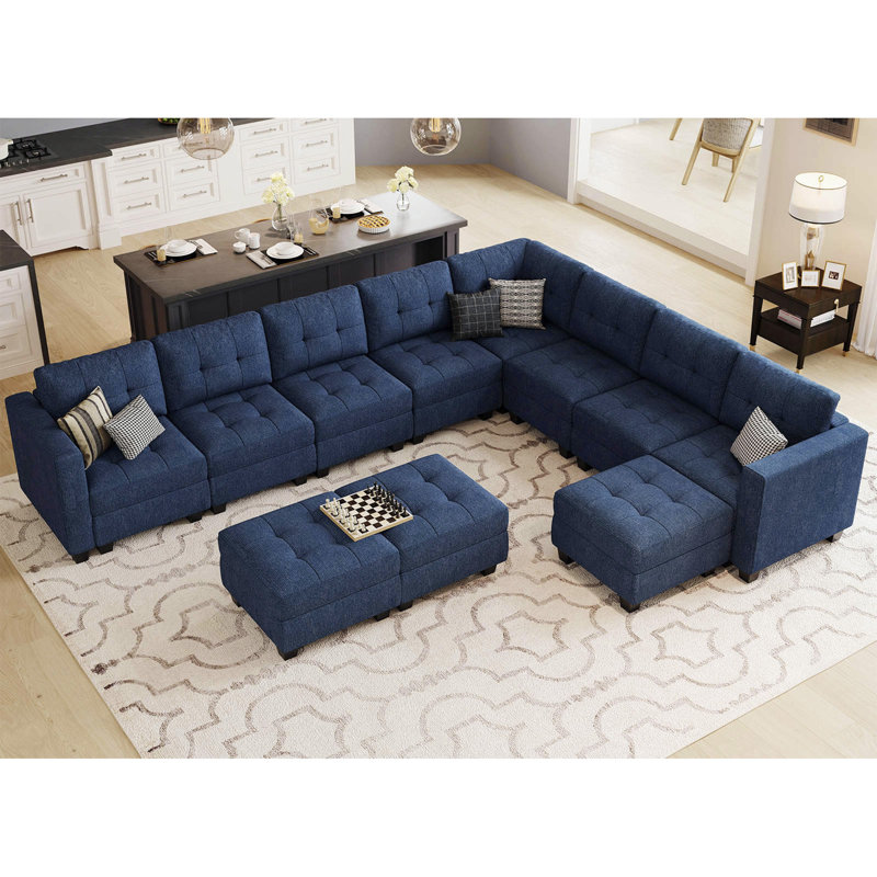 Soneson Upholstered Sectional Reversible, Blue LInen
